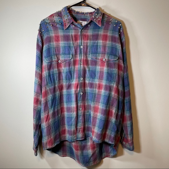 LF Tops - SOLD Furst of a Kind Blue Studded Button Down